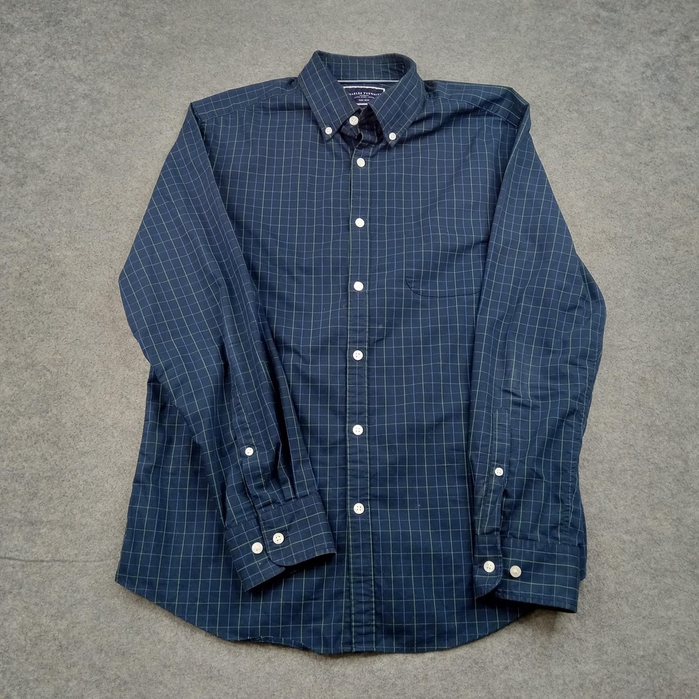Charles Tyrwhitt Shirt Mens Medium Blue Check Extra Slim Non Iron‎ Long Sleeve